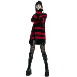 Pull 'Dark Doll' à Rayures Rouges Et Noires -Magasin De Mode pull dark doll a rayures rouges et noires 8