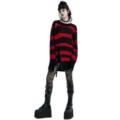 Pull 'Dark Doll' à Rayures Rouges Et Noires -Magasin De Mode pull dark doll a rayures rouges et noires 9