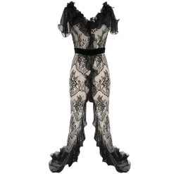 Robe Longue En Dentelle Transparente Et Mousseline...