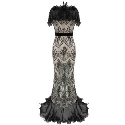 Robe Longue En Dentelle Transparente Et Mousseline... 22 Robe Longue En Dentelle Transparente Et Mousseline... -Magasin De Mode robe longue en dentelle transparente et mousseline noire 7