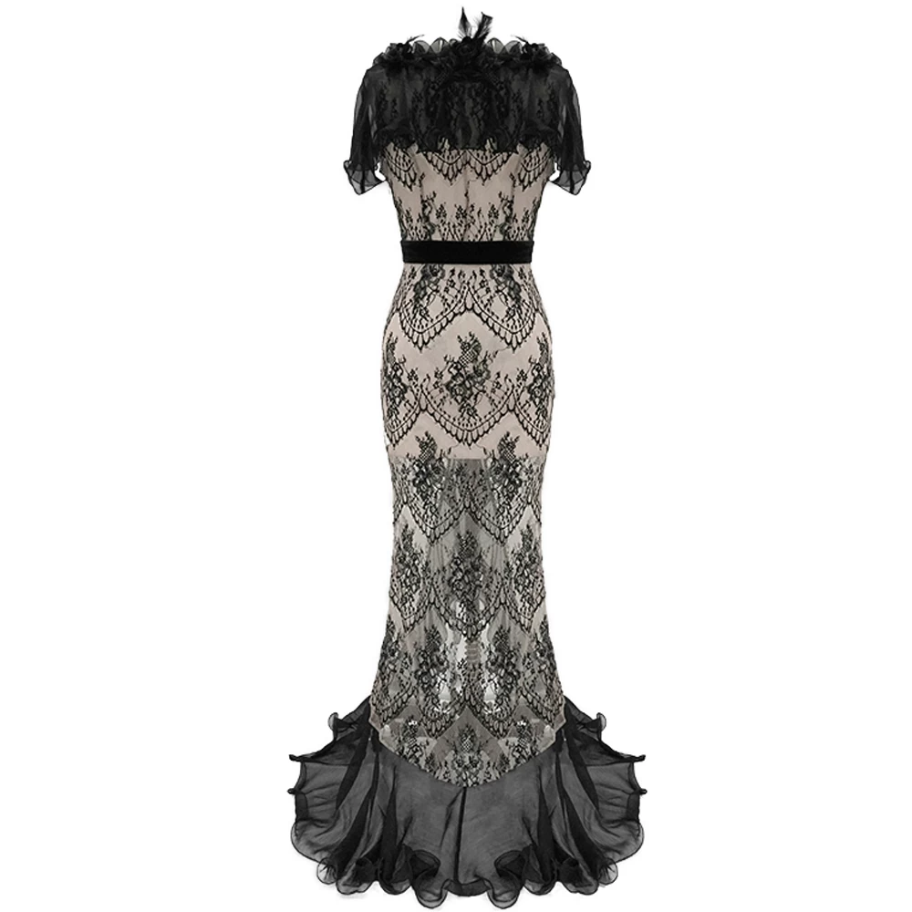 Robe Longue En Dentelle Transparente Et Mousseline... 10 Robe Longue En Dentelle Transparente Et Mousseline... – Image 8