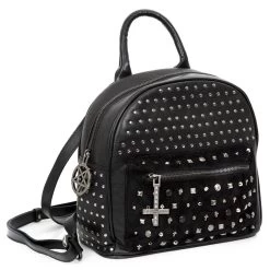 NEW ROCK Sac à Dos 'Pentagram' En Cuir Et Velours Noirs