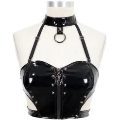 Top Sexy 'Fetishista' En Simili Cuir Noir Verni