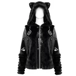 Veste D'Hiver 'Cat Ear' En Fourrure Noire -Magasin De Mode veste d hiver cat ear en fourrure noire 12
