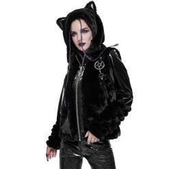 Veste D'Hiver 'Cat Ear' En Fourrure Noire -Magasin De Mode veste d hiver cat ear en fourrure noire 3