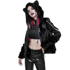 Veste D'Hiver 'Cat Ear' En Fourrure Noire -Magasin De Mode veste d hiver cat ear en fourrure noire 5