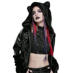 Veste D'Hiver 'Cat Ear' En Fourrure Noire -Magasin De Mode veste d hiver cat ear en fourrure noire 7