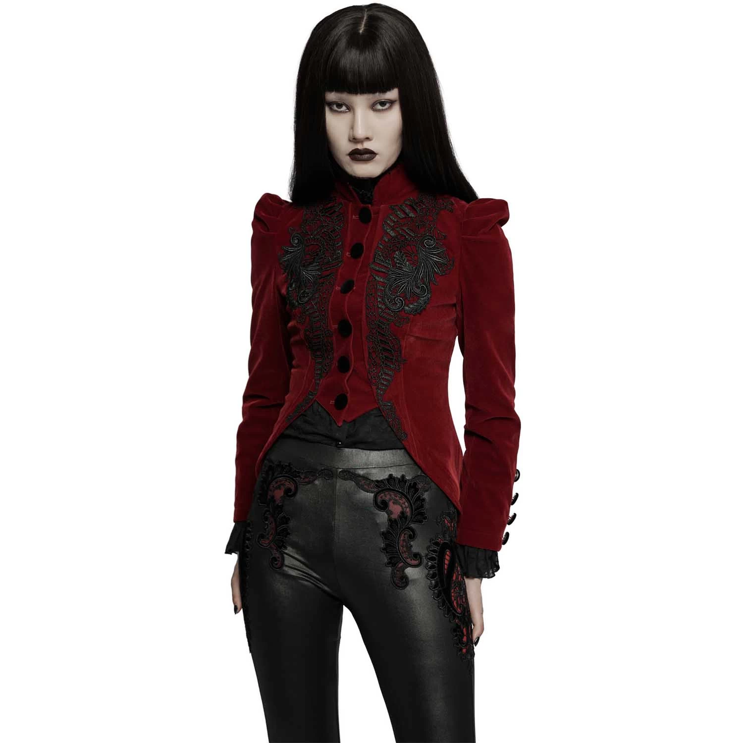 Veste Gothique 'Dark Doll' En Velours Rouge 4 Veste Gothique 'Dark Doll' En Velours Rouge – Image 2