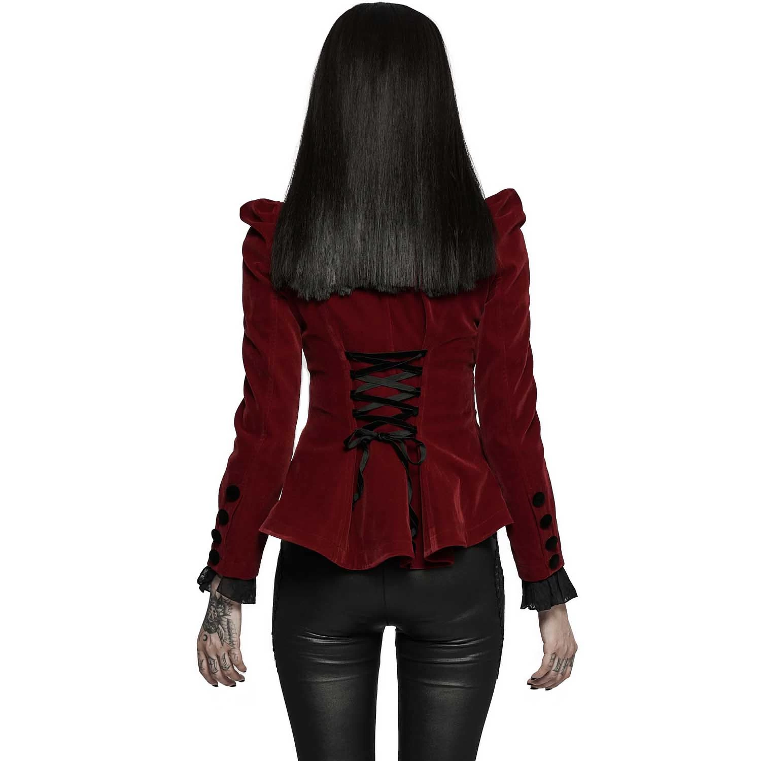 Veste Gothique 'Dark Doll' En Velours Rouge 5 Veste Gothique 'Dark Doll' En Velours Rouge – Image 3