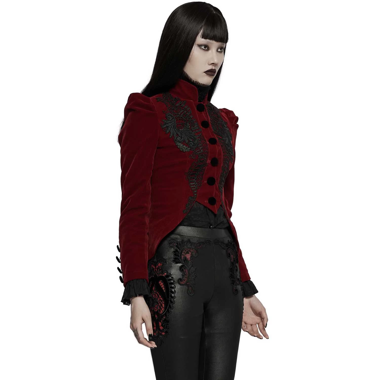 Veste Gothique 'Dark Doll' En Velours Rouge 6 Veste Gothique 'Dark Doll' En Velours Rouge – Image 4