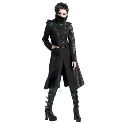 Veste Longue Noire 'Black Dragon' Avec Capuche... -Magasin De Mode veste longue noire black dragon avec capuche pointue amovible 6